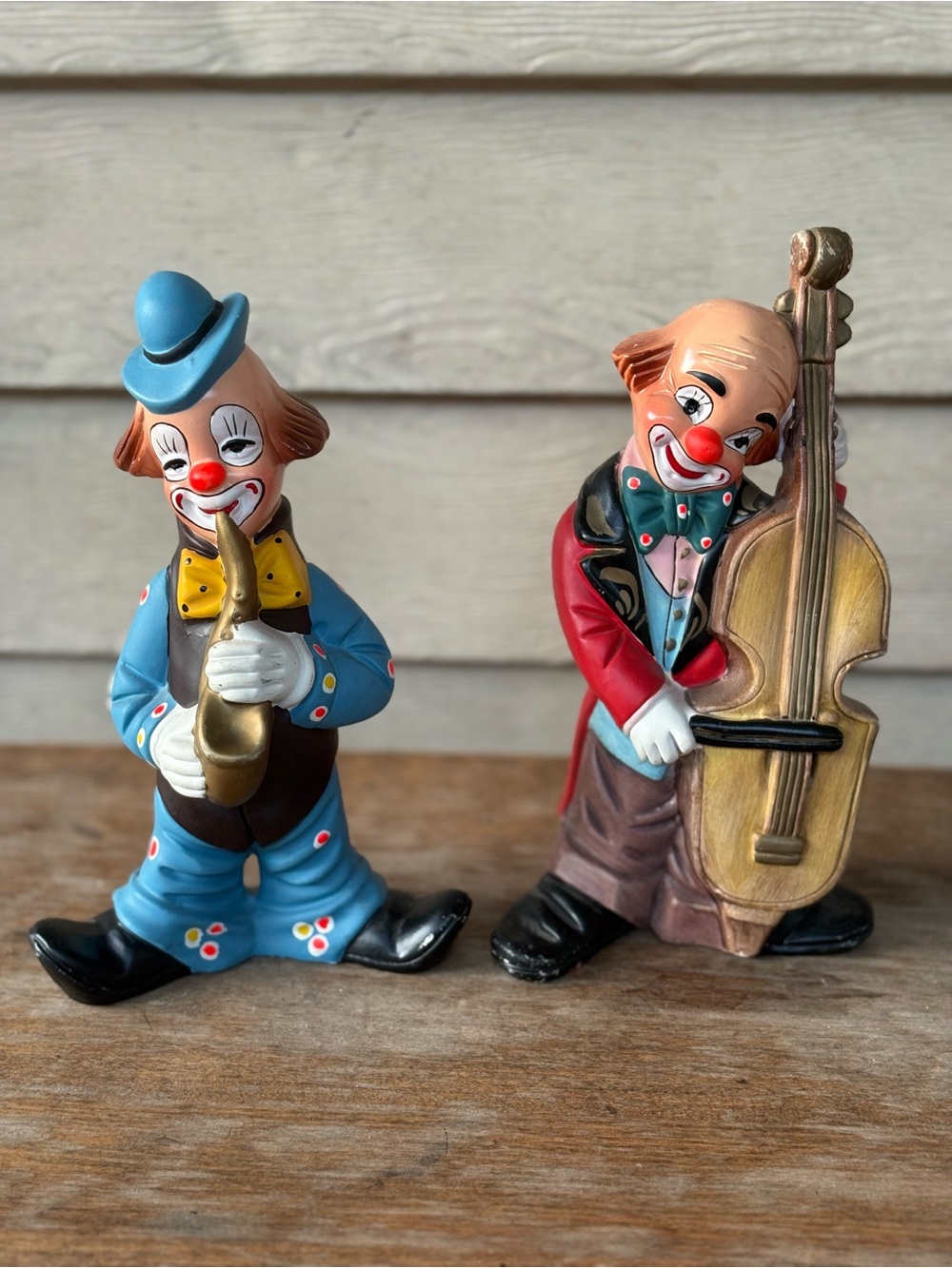 VTG “Norleans” ceramic clown figurines, likely dating from the mid-20th century.